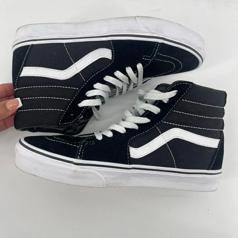 Vans Sk8-Hi Black & White Suede Canvas Sneakers | Unisex M7.5 / W9, Streetwear